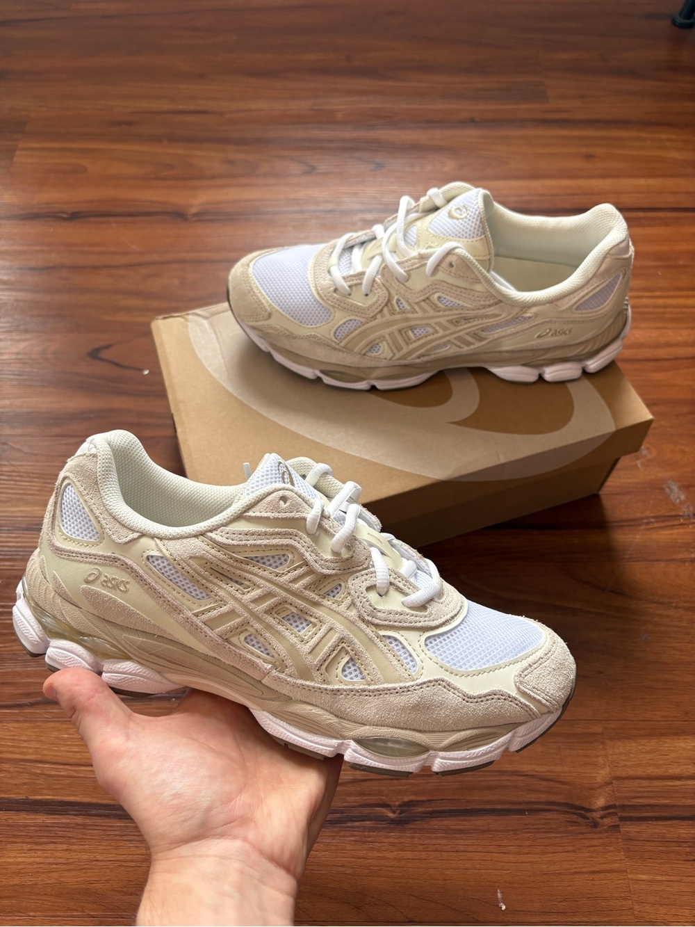 ASICS Cream and White Mesh Suede Running Shoes